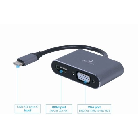 GEMBIRD ADAPTER USB TYPU C NA HDMI + VGA NA KABLU SZARY Gembird
