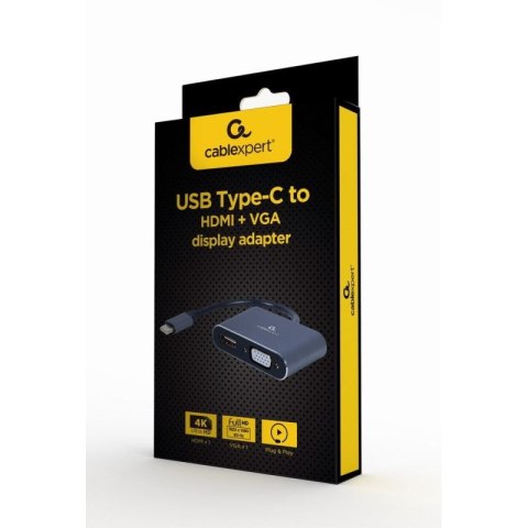 GEMBIRD ADAPTER USB TYPU C NA HDMI + VGA NA KABLU SZARY Gembird