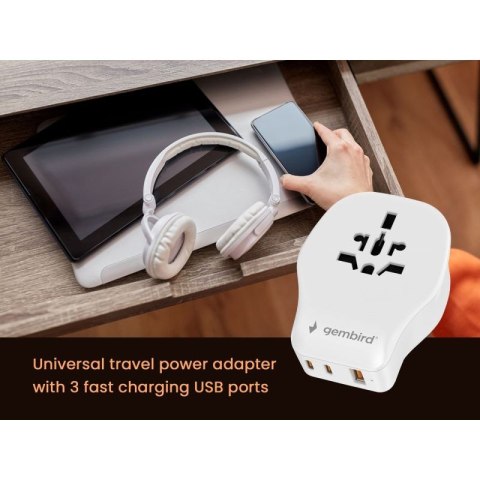 GEMBIRD UNIWERSALNY ADAPTER PODRÓŻNY 20 W, BIAŁY Gembird