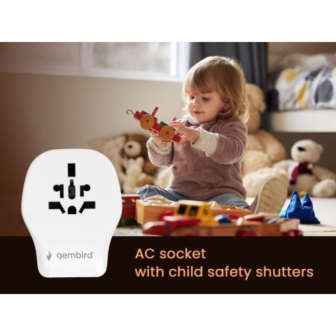 GEMBIRD UNIWERSALNY ADAPTER PODRÓŻNY 20 W, BIAŁY Gembird