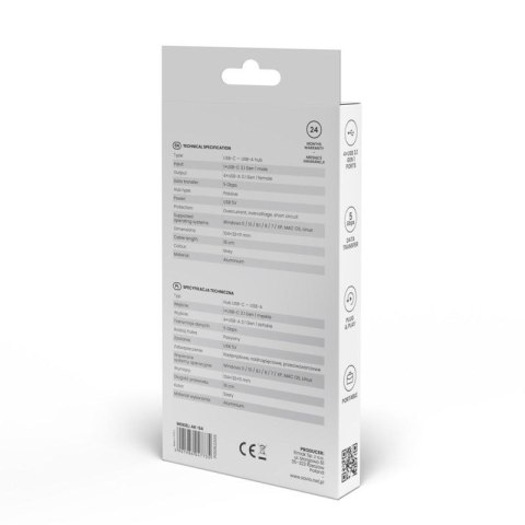 SAVIO AK-54 HUB USB-C - 4 X USB-A, SZARY Savio