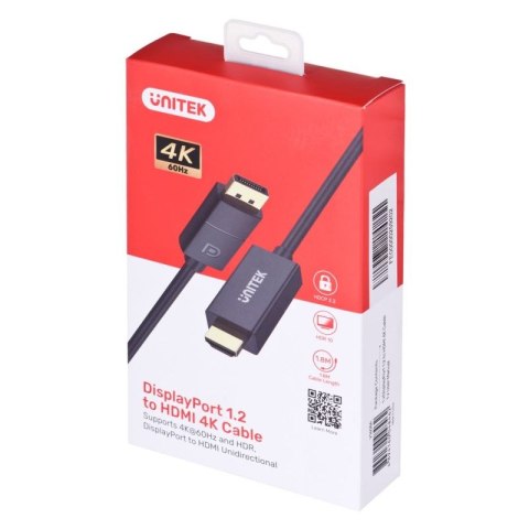 UNITEK ADAPTER KABEL DP 1.2 - HDMI, 4K 60HZ, 1,9M Unitek