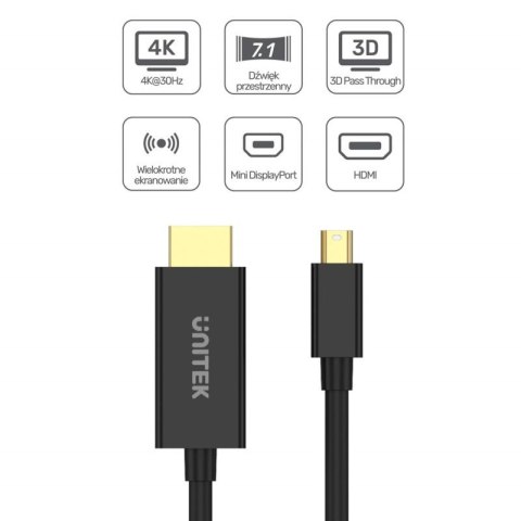UNITEK ADAPTER MINIDP - HDMI, 4K@30HZ, KABEL 2M Unitek