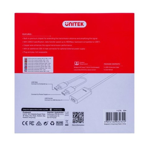 UNITEK WZMACNIACZ SYGNAŁU USB 2.0, 10M, PREMIUM Unitek
