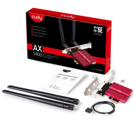 Karta sieciowa CUDY WE3000S AX5400 Wi-Fi 6 + BT 5.2 Intel AX210 Radiator PCIe CUDY