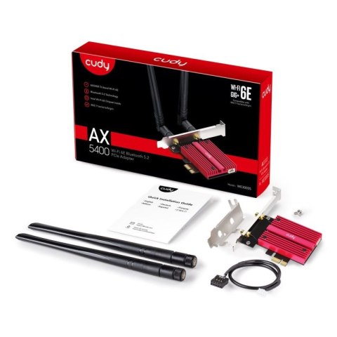 Karta sieciowa CUDY WE3000S AX5400 Wi-Fi 6 + BT 5.2 Intel AX210 Radiator PCIe CUDY