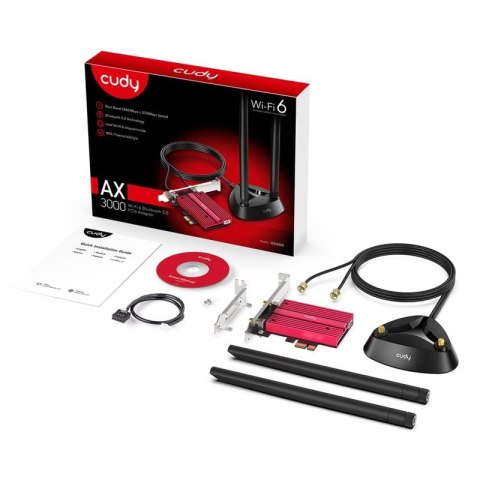 Karta sieciowa CUDY WE4000 AX5400 Wi-Fi 6/6E BT 5.2 Intel AX210NGW Radiator PCIe + Antena na kablu CUDY