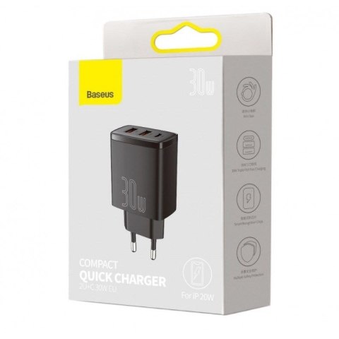 BASEUS ŁADOWARKA SIECIOWA 2XUSB, USB-C (CZARNA) Baseus