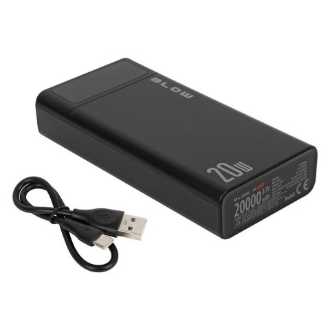BLOW POWER BANK 20000MAH QC+PD 20W + LIGHTNING CZARNY PB20E BLOW
