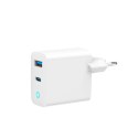 GEMBIRD 2-PORTOWA SZYBKA ŁADOWARKA SIECIOWA GAN (PD) USB (A+C), 65W, BIAŁA Gembird