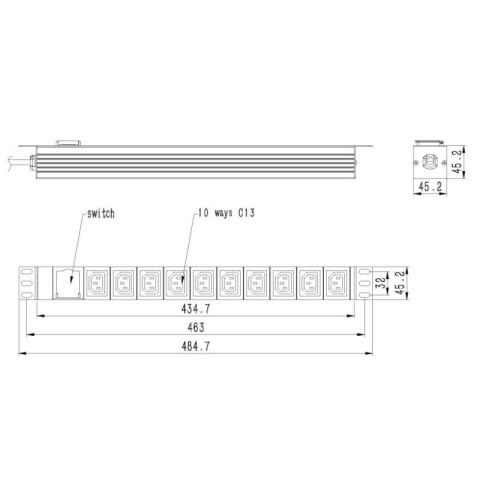 GEMBIRD LISTWA ZASILAJĄCA RACK (PDU) 10 GNIAZD C13, 1U, 16A, WTYK C20, 2M Gembird