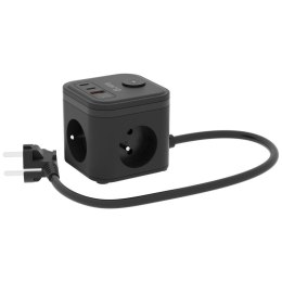 Kerg smart - kostka zasilająca 3-gniazdowa + szybka ładowarka USB-A+USB-C 1,5m 3×1,5mm2 H05VV-F 16A/250V~ KERG