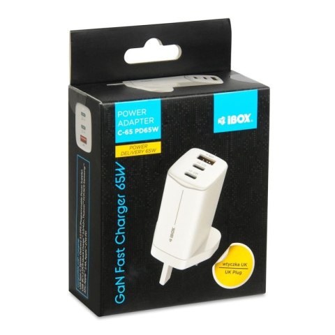 ŁADOWARKA SIECIOWA I-BOX C-65 GAN PD65W KABEL, BIAŁA IBox