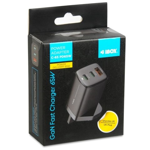 ŁADOWARKA SIECIOWA I-BOX C-65 GAN PD65W KABEL, CZARNA IBox