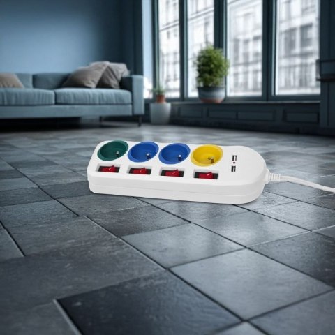 MACLEAN LISTWA ZASILAJĄCA 4 GNIAZDA 2XUSB MCE229W Maclean