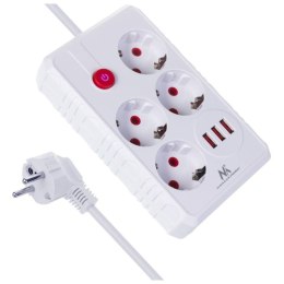 MACLEAN LISTWA ZASILAJĄCA, PRZEDŁUŻACZ 4 GNIAZDA + 3XUSB, 110-240V AC 50/60HZ, 2.1A MAX 2500W, 3M, BIAŁA MCE393 W Maclean