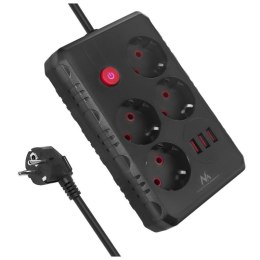 MACLEAN LISTWA ZASILAJĄCA, PRZEDŁUŻACZ 4 GNIAZDA + 3XUSB, 110-240V AC 50/60HZ, 2.1A MAX 2500W, 3M, CZARNA, MCE393 B Maclean
