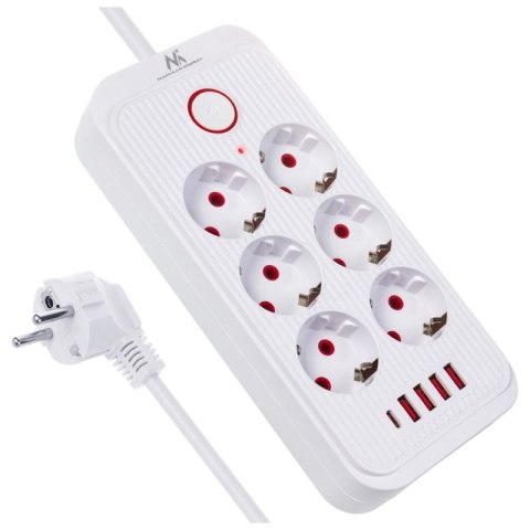 MACLEAN LISTWA ZASILAJĄCA, PRZEDŁUŻACZ 6 GNIAZD + 4XUSB, 110-240V AC 50/60HZ, 2.1A MAX 2500W, 1,5 M, BIAŁA MCE389 W Maclean