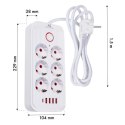 MACLEAN LISTWA ZASILAJĄCA, PRZEDŁUŻACZ 6 GNIAZD + 4XUSB, 110-240V AC 50/60HZ, 2.1A MAX 2500W, 1,5 M, BIAŁA MCE389 W Maclean