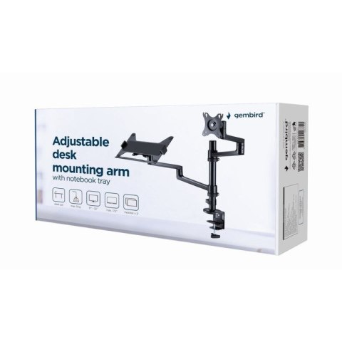 GEMBIRD BIURKOWE REGULOWANE RAMIĘ/UCHWYT NA MONITOR + PODSTAWKA NA NOTEBOOKA 17-32, VESA 100X100MM, DO 8 KG Gembird