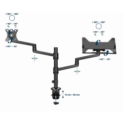 GEMBIRD BIURKOWE REGULOWANE RAMIĘ/UCHWYT NA MONITOR + PODSTAWKA NA NOTEBOOKA 17-32, VESA 100X100MM, DO 8 KG Gembird
