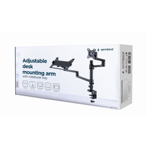 GEMBIRD BIURKOWE REGULOWANE RAMIĘ/UCHWYT NA MONITOR + PODSTAWKA NA NOTEBOOKA 17-32, VESA 100X100MM, DO 8 KG Gembird