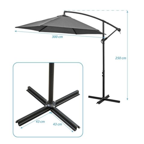 PARASOL OGRODOWY 300CM SKŁADANY NA WYSIĘGNIKU SZARY ANTRACYT SASKA GARDEN