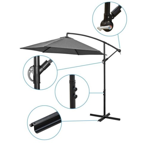 PARASOL OGRODOWY 300CM SKŁADANY NA WYSIĘGNIKU SZARY ANTRACYT SASKA GARDEN