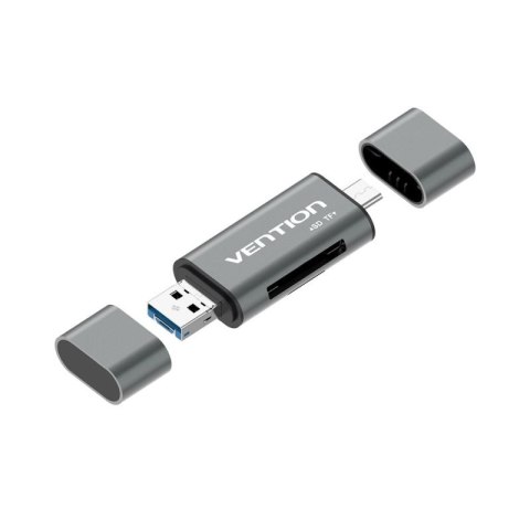 Czytnik kart SD / microSD Vention ze złączami USB 3.0 USB-C microSD szary Vention