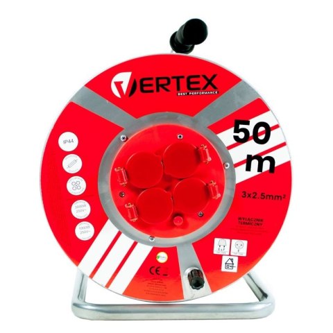 Przedłużacz bębnowy 50m 3x2,5mm PB50METAL Czarny VERTEX