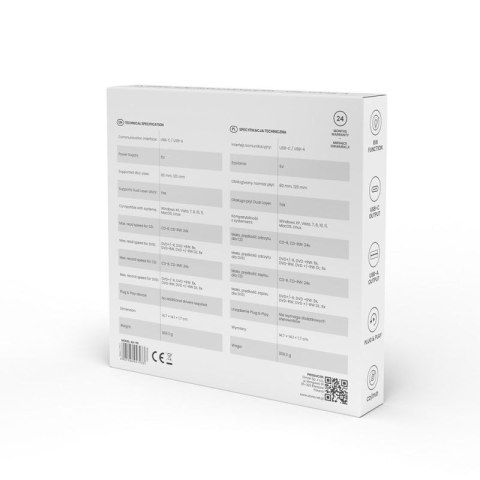 SAVIO NAGRYWARKA ZEWNĘTRZNA TYPU SLIM CD/DVD R/RW - USB C/USB-A, AK-59 Savio