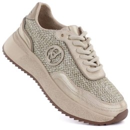 Skórzane sneakersy damskie plecionka złote Gino Fabiani OL39-5 GOLD Gino Fabiani