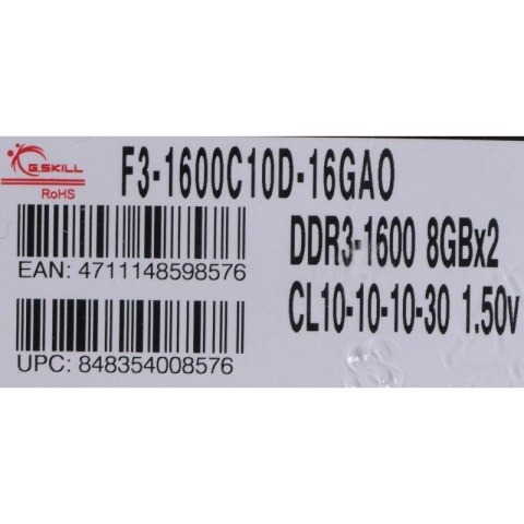 G.SKILL ARES DDR3 2X8GB 1600MHZ CL10 XMP LOW PROFILE F3-1600C10D-16GAO G.SKILL