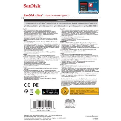 Pendrive SanDisk SDDDC2-064G-G46 (64GB; USB 3.1, USB-C; kolor czarny) SanDisk