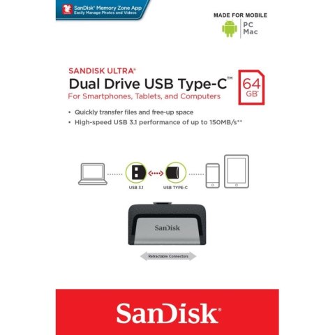 Pendrive SanDisk SDDDC2-064G-G46 (64GB; USB 3.1, USB-C; kolor czarny) SanDisk