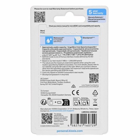 KIOXIA Exceria Plus 128GB microSD G2 UHS I U3 V30 with adapter KIOXIA