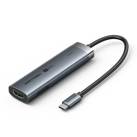 Hub 5w1 Vention USB-C 100W PD 5Gbps 4K@60Hz srebrny Vention