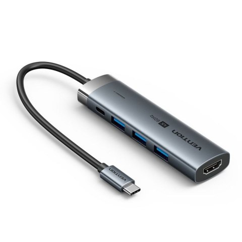 Hub 5w1 Vention USB-C 100W PD 5Gbps 4K@60Hz srebrny Vention