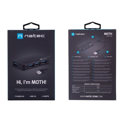 Hub NATEC Moth NHU-1342 (4x USB 3.0; kolor czarny) NATEC