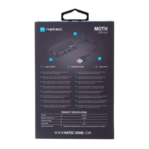 Hub NATEC Moth NHU-1342 (4x USB 3.0; kolor czarny) NATEC