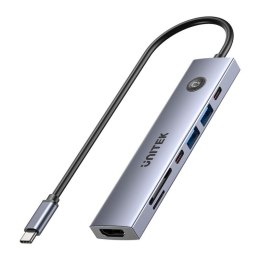 UNITEK HUB USB-C 7W1 PD 100W HDMI 2.0 Z PRZYCISKIEM ON/OFF Unitek