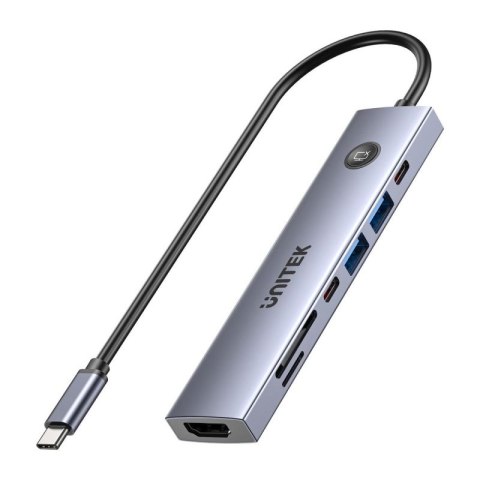 UNITEK HUB USB-C 7W1 PD 100W HDMI 2.0 Z PRZYCISKIEM ON/OFF Unitek