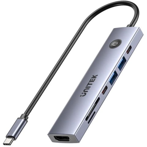 UNITEK HUB USB-C 7W1 PD 100W HDMI 2.0 Z PRZYCISKIEM ON/OFF Unitek