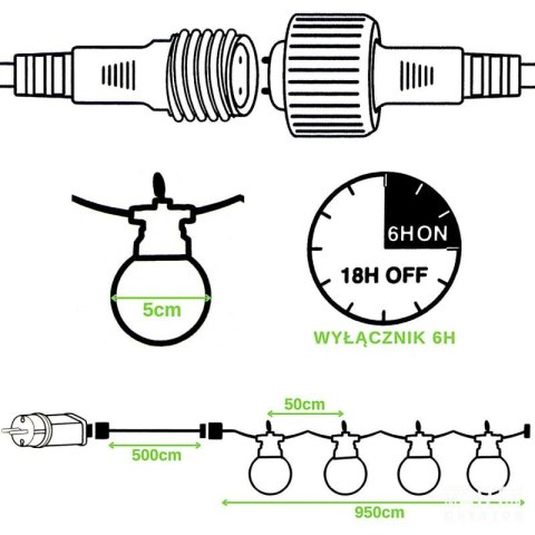 GIRLANDA OGRODOWA PARTY LIGHT 20LED G50 TIMER MOŻLIWOŚĆ ŁĄCZENIA KOLOR PROGARDEN