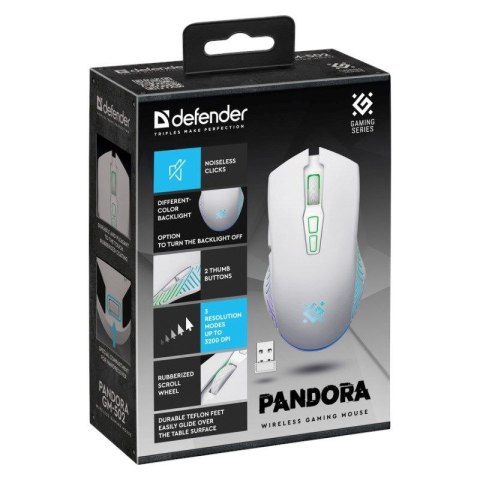 DEFENDER MYSZ BEZPRZEWODOWA PANDORA GM-502 RF 3200DPI 7P BIAŁA 52502 DEFENDER