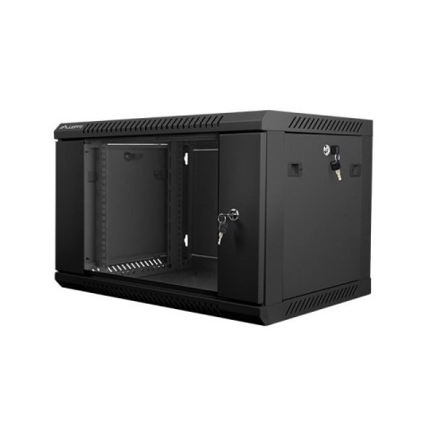 Szafa jednosekcyjna, zamykana na zamek Lanberg WF01-6406-10B (6U; 368mm / 600mm / 450 mm; wisząca; Szklane; 19''; kolor czarny) Lanberg