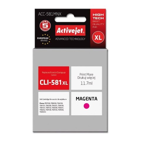 Activejet ACC-581MNX Tusz (zamiennik do drukarki Canon CLI-581XLM; Supreme; 11,70 ml; czerwony) Activejet