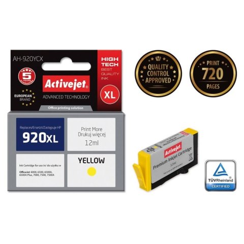 Activejet AH-920YCX Tusz (zamiennik HP 920XL CD974AE; Premium; 12 ml; żółty) Activejet