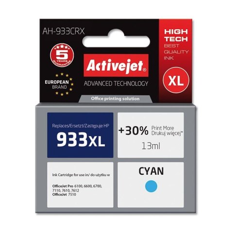 Activejet AH-933CRX Tusz (zamiennik HP 933XL CN054AE; Premium; 13 ml; niebieski) Activejet