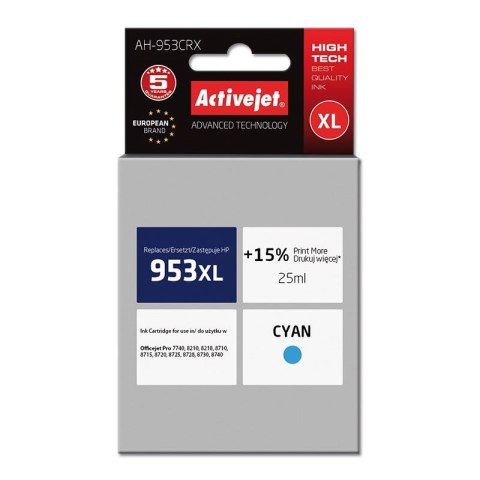 Activejet AH-953CRX Tusz (zamiennik HP 953XL F6U16AE; Premium; 25 ml; niebieski) Activejet